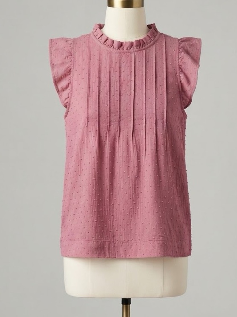 LOFT Pink Pintuck Swiss Dot Ruffle Sleeve Blouse
